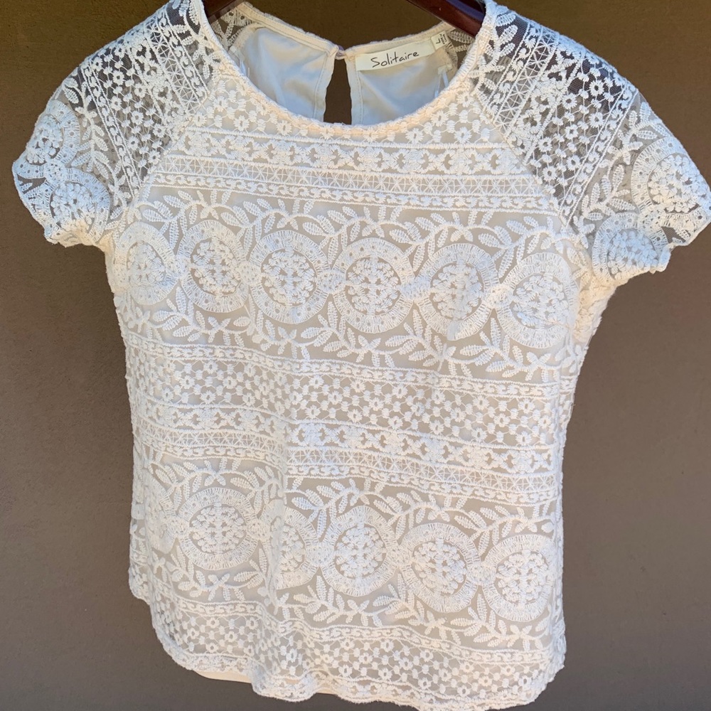 Anthropologie Solitaire Lace Top Sz L Cream
